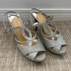 Gianni Bini silver glitter & faux diamond studded heels size 7.5